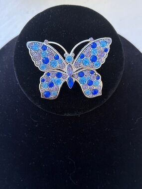 Monet  Blue Crystal Butterfly Brooch